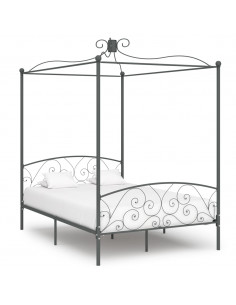 Letto a Baldacchino Grigio in Metallo 120x200 cm 2