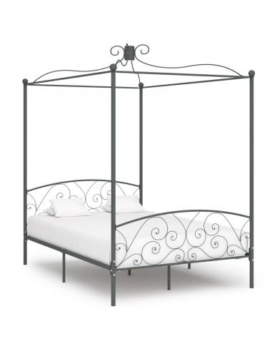Letto a Baldacchino Grigio in Metallo 120x200 cm