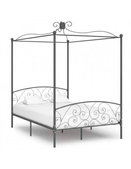 Letto a Baldacchino Grigio in Metallo 140x200 cm
