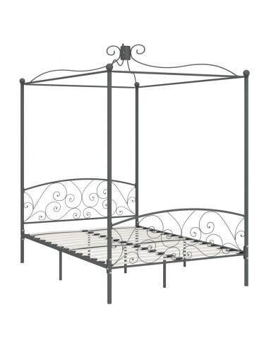 Letto a Baldacchino Grigio in Metallo 140x200 cm