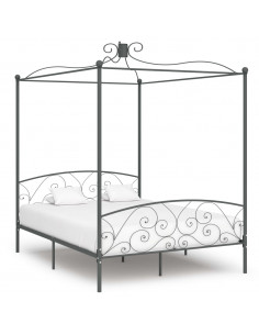 Letto a Baldacchino Grigio in Metallo 180x200 cm 2