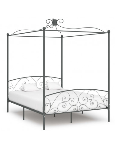 Letto a Baldacchino Grigio in Metallo 180x200 cm