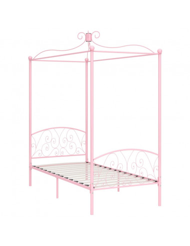 Letto a Baldacchino Rosa in Metallo 90x200 cm