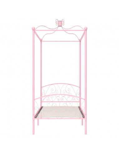 Letto a Baldacchino Rosa in Metallo 90x200 cm