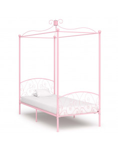 Letto a Baldacchino Rosa in Metallo 100x200 cm 2