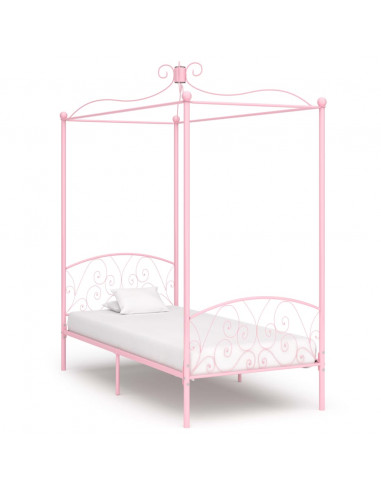 Letto a Baldacchino Rosa in Metallo 100x200 cm