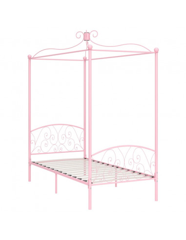 Letto a Baldacchino Rosa in Metallo 100x200 cm