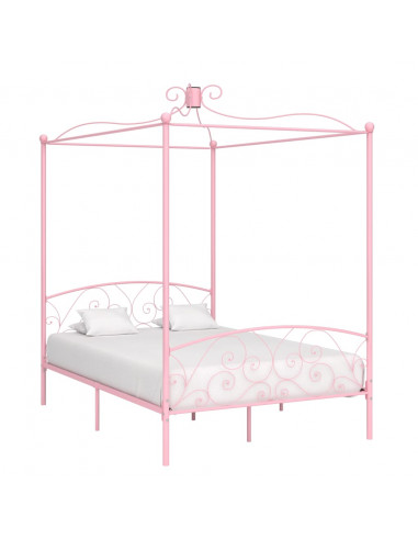 Letto a Baldacchino Rosa in Metallo 120x200 cm