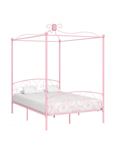 Letto a Baldacchino Rosa in Metallo 120x200 cm