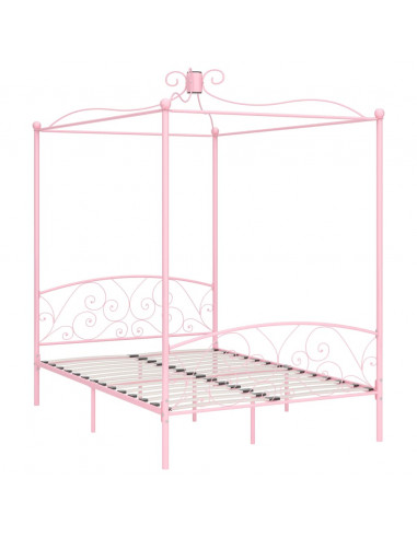 Letto a Baldacchino Rosa in Metallo 120x200 cm