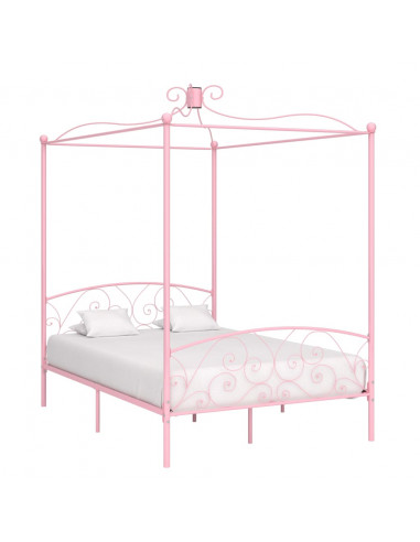 Letto a Baldacchino Rosa in Metallo 140x200 cm