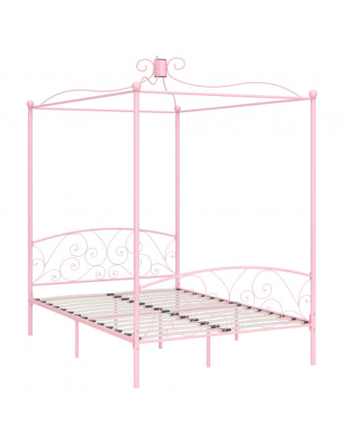 Letto a Baldacchino Rosa in Metallo 140x200 cm