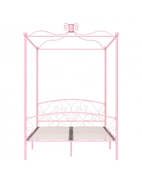 Letto a Baldacchino Rosa in Metallo 140x200 cm