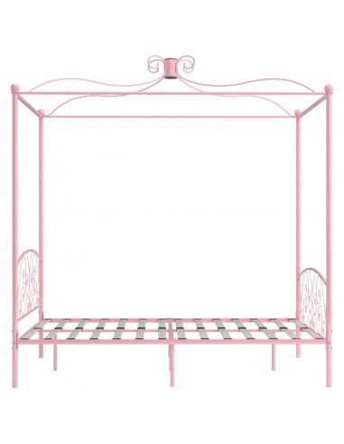 Letto a Baldacchino Rosa in Metallo 140x200 cm