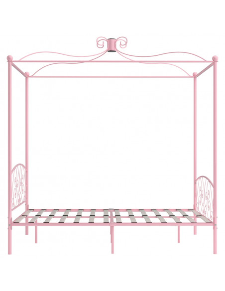 Letto a Baldacchino Rosa in Metallo 140x200 cm