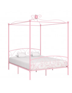 Letto a Baldacchino Rosa in Metallo 160x200 cm 2