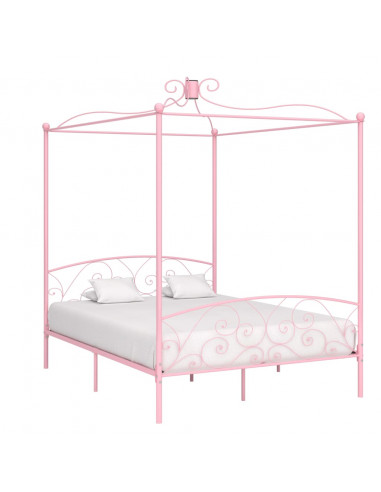 Letto a Baldacchino Rosa in Metallo 160x200 cm