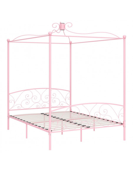 Letto a Baldacchino Rosa in Metallo 160x200 cm