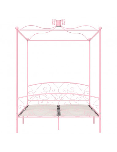 Letto a Baldacchino Rosa in Metallo 160x200 cm