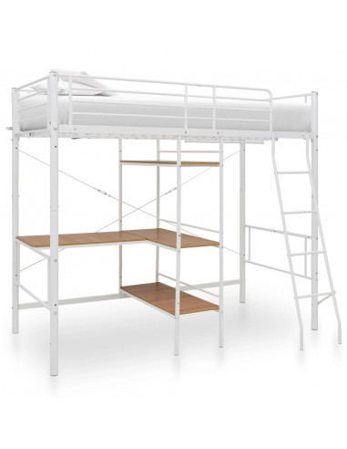 Letto a Castello con Tavolino Bianco in Metallo 90x200 cm