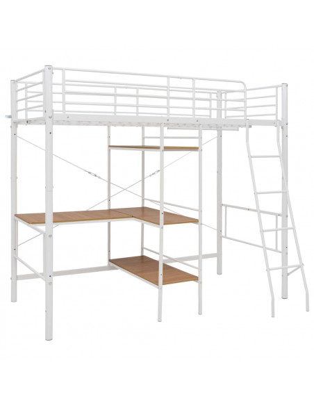 Letto a Castello con Tavolino Bianco in Metallo 90x200 cm
