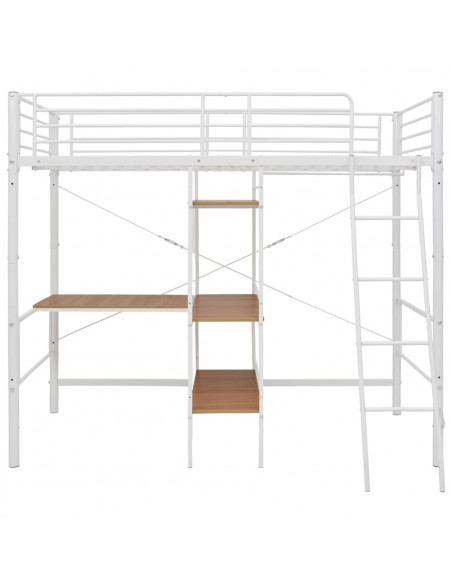 Letto a Castello con Tavolino Bianco in Metallo 90x200 cm