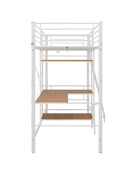 Letto a Castello con Tavolino Bianco in Metallo 90x200 cm