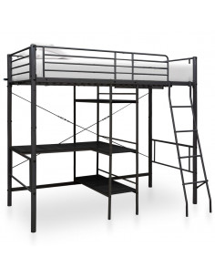 Letto a Castello con Tavolino Nero in Metallo 90x200 cm 2