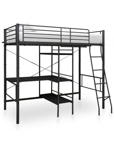 Letto a Castello con Tavolino Nero in Metallo 90x200 cm