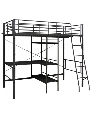 Letto a Castello con Tavolino Nero in Metallo 90x200 cm