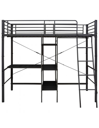 Letto a Castello con Tavolino Nero in Metallo 90x200 cm