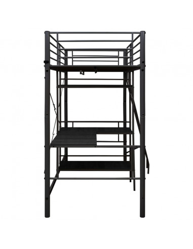 Letto a Castello con Tavolino Nero in Metallo 90x200 cm