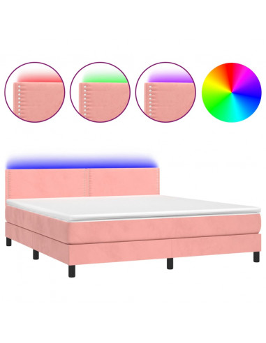 Letto a Molle con Materasso e LED Rosa 160x200 cm in Velluto