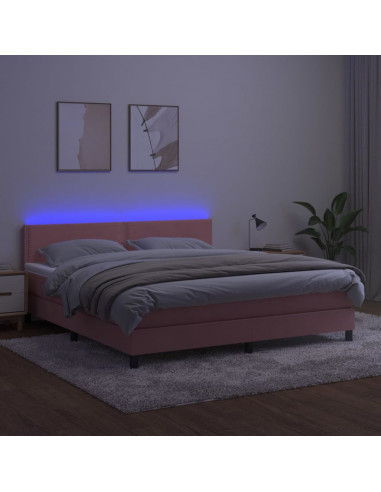 Letto a Molle con Materasso e LED Rosa 160x200 cm in Velluto