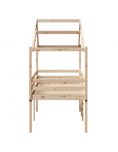 Letto a Soppalco con Tetto 90x200 cm in Legno di Pino