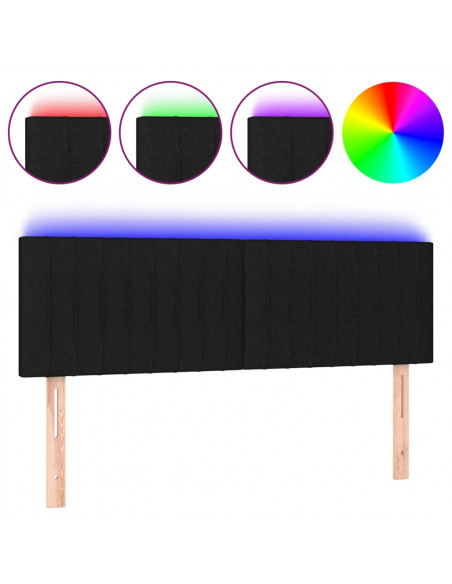 Testiera a LED Nera 144x5x78/88 cm in Tessuto