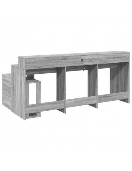 Scrivania con Luci LED Grigio Sonoma 200x104x91cm in Truciolato