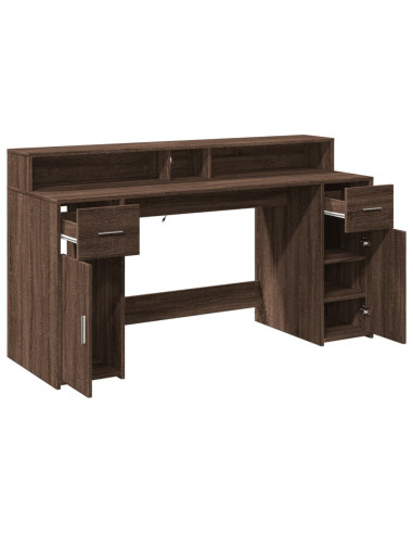 Scrivania con Luci LED Marrone Rovere 160x55x91 cm Multistrato