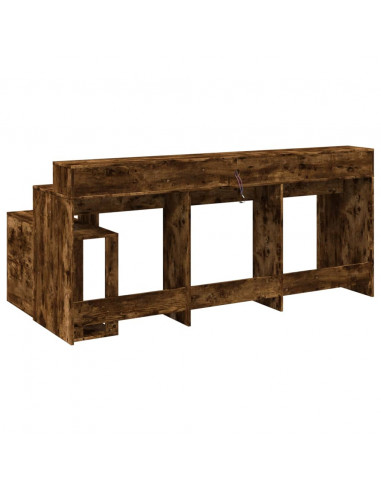 Scrivania con Luci LED Rovere Fumo 200x104x91 cm in Truciolato