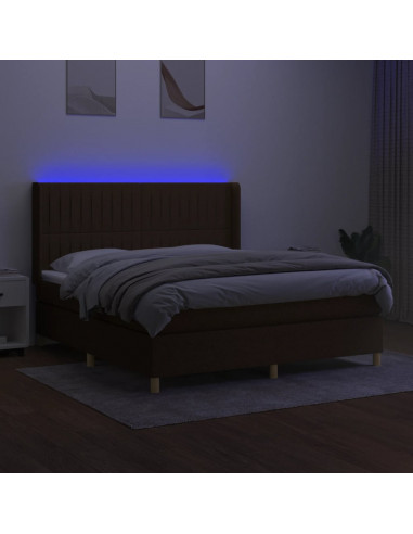 Letto a Molle Materasso e LED Marrone Scuro 160x200 cm Tessuto