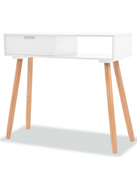 Tavolo Consolle in Legno di Pino Massello 80x30x72 cm Bianco