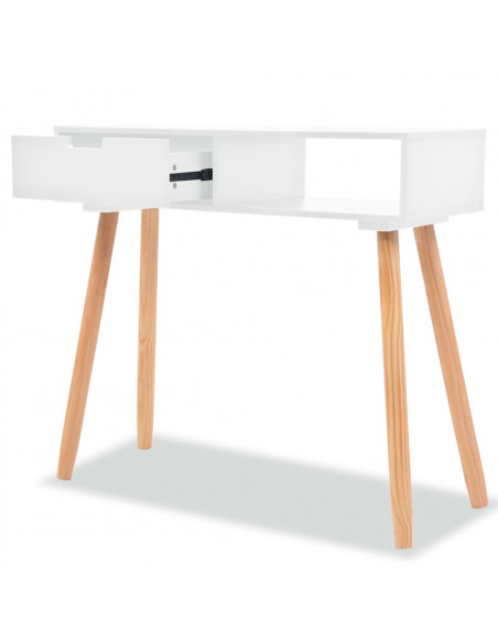 Tavolo Consolle in Legno di Pino Massello 80x30x72 cm Bianco