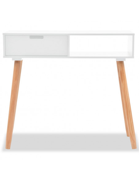 Tavolo Consolle in Legno di Pino Massello 80x30x72 cm Bianco