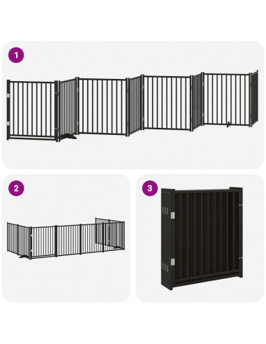 Cancello Cani Porta Pieghevole Nero 8 Pannelli 640 cm Pioppo