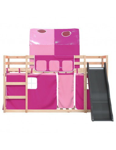 Letto a Castello con Scivolo e Tende Rosa 90x190 cm
