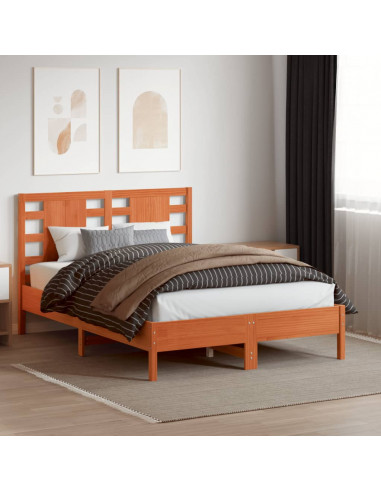 Testiera Marrone Cera 135 cm in Legno Massello di Pino