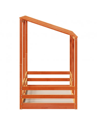 Letto Bambini con Tetto Marrone Cera 80x160 cm Massello Pino