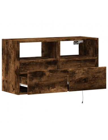 Mobile TV a Parete con Luci LED Rovere Fumo 80x31x45 cm