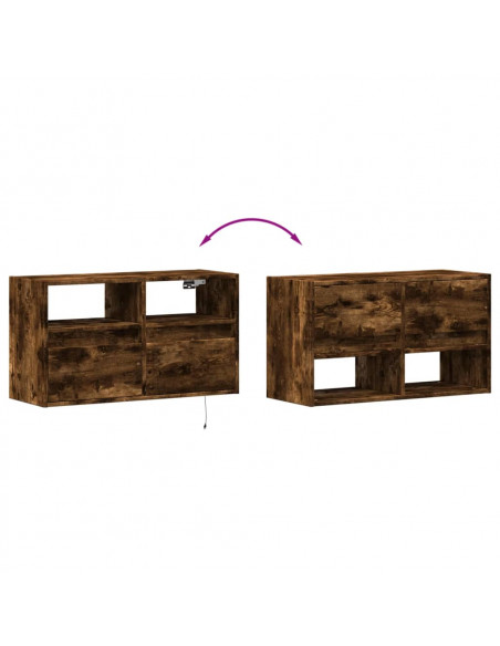 Mobile TV a Parete con Luci LED Rovere Fumo 80x31x45 cm