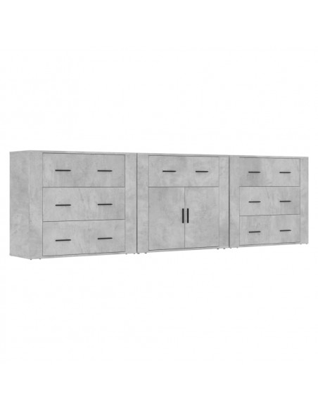 Credenze 3 pz Grigio Cemento in Legno Multistrato